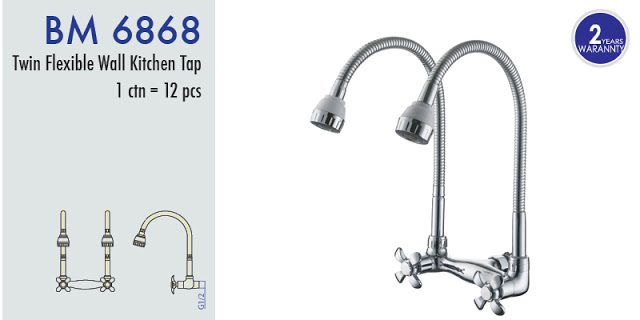 BM6868 TWIN FLEXIBLE WALL SINK TAP  