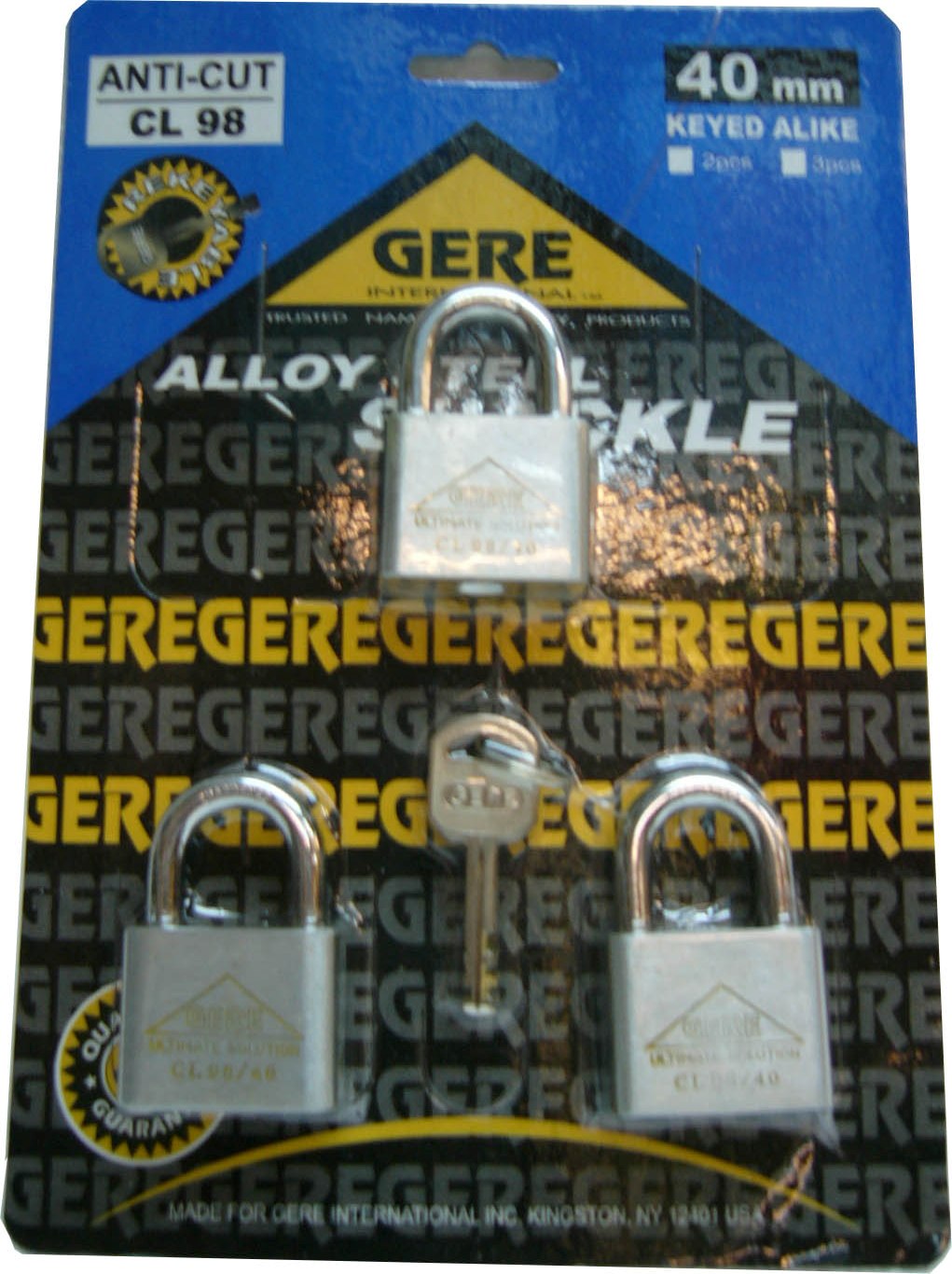 50MM*3PCS CL98 GERE ANTI CUT KEYALIKE PADLOCK  